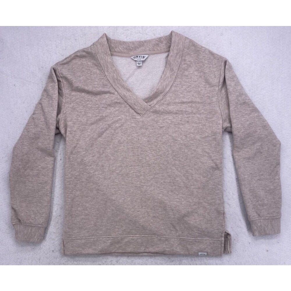 Orvis V-Neck Sweatshirt XS Beige Modal Blend Long Sleeve Classic Collection
